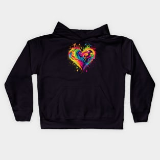 Rainbow colored heart  in neon colors Kids Hoodie